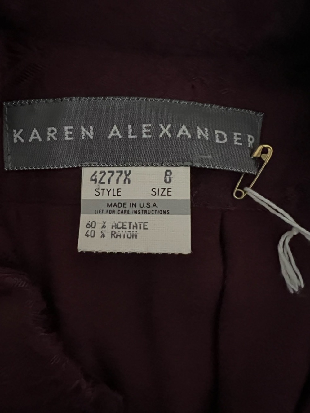 Karen Alexander Vintage Button-Front Burgundy Dress with Belt With Original Tags - Picture 11 of 13